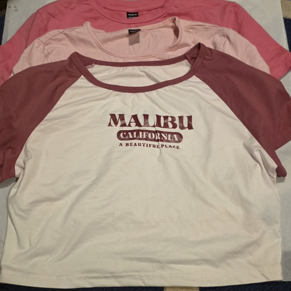 SHEIN Pink and White Crop Tops Trio
